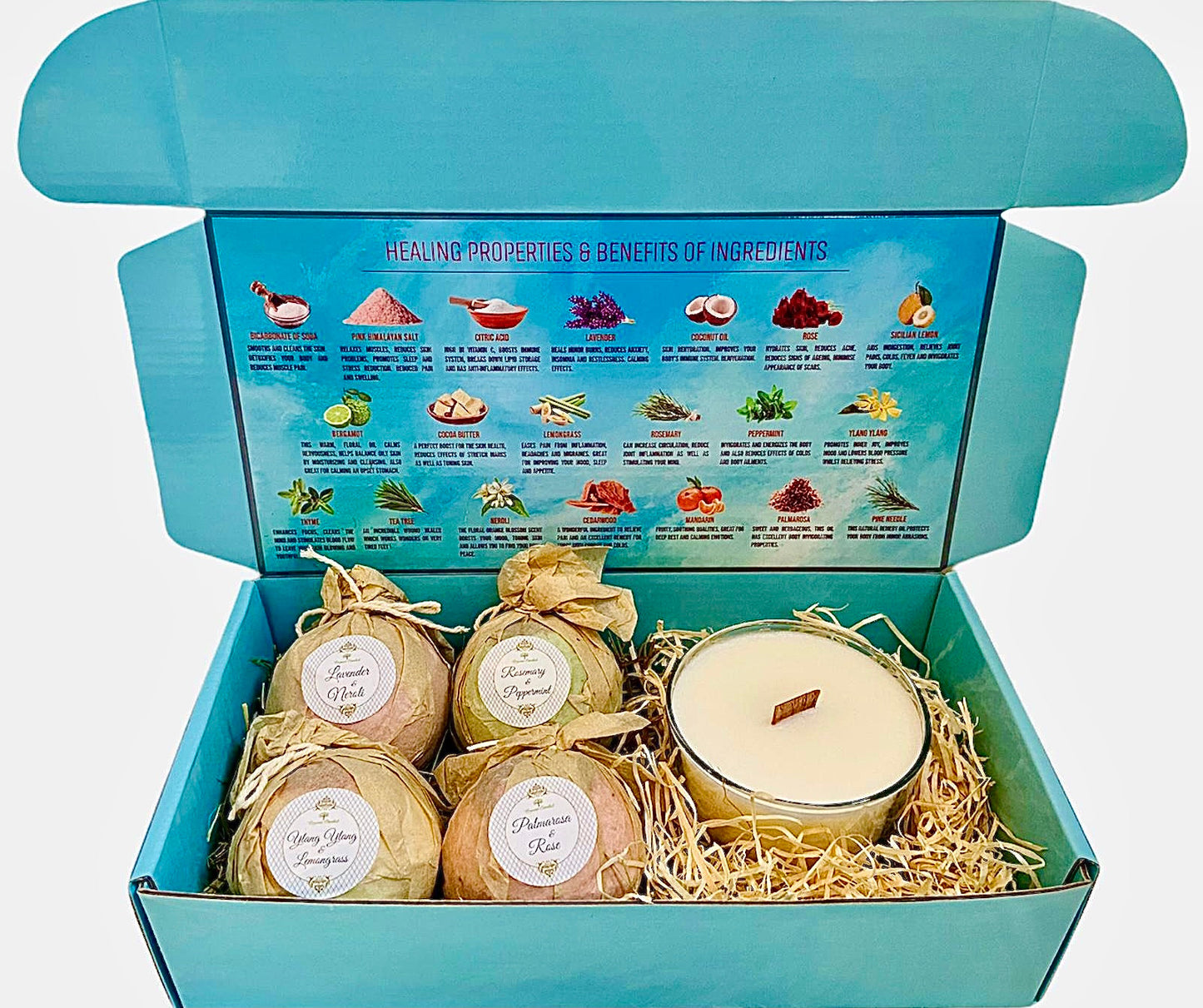 Bath Bomb Gift Set with Coconut & Monoi Scented Candle and Wood Wick-1