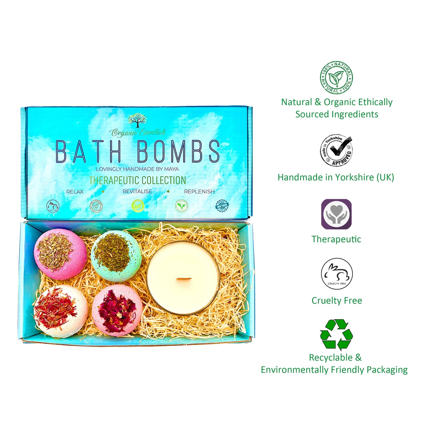 Bath Bomb Gift Set with Coconut & Monoi Scented Candle and Wood Wick-3